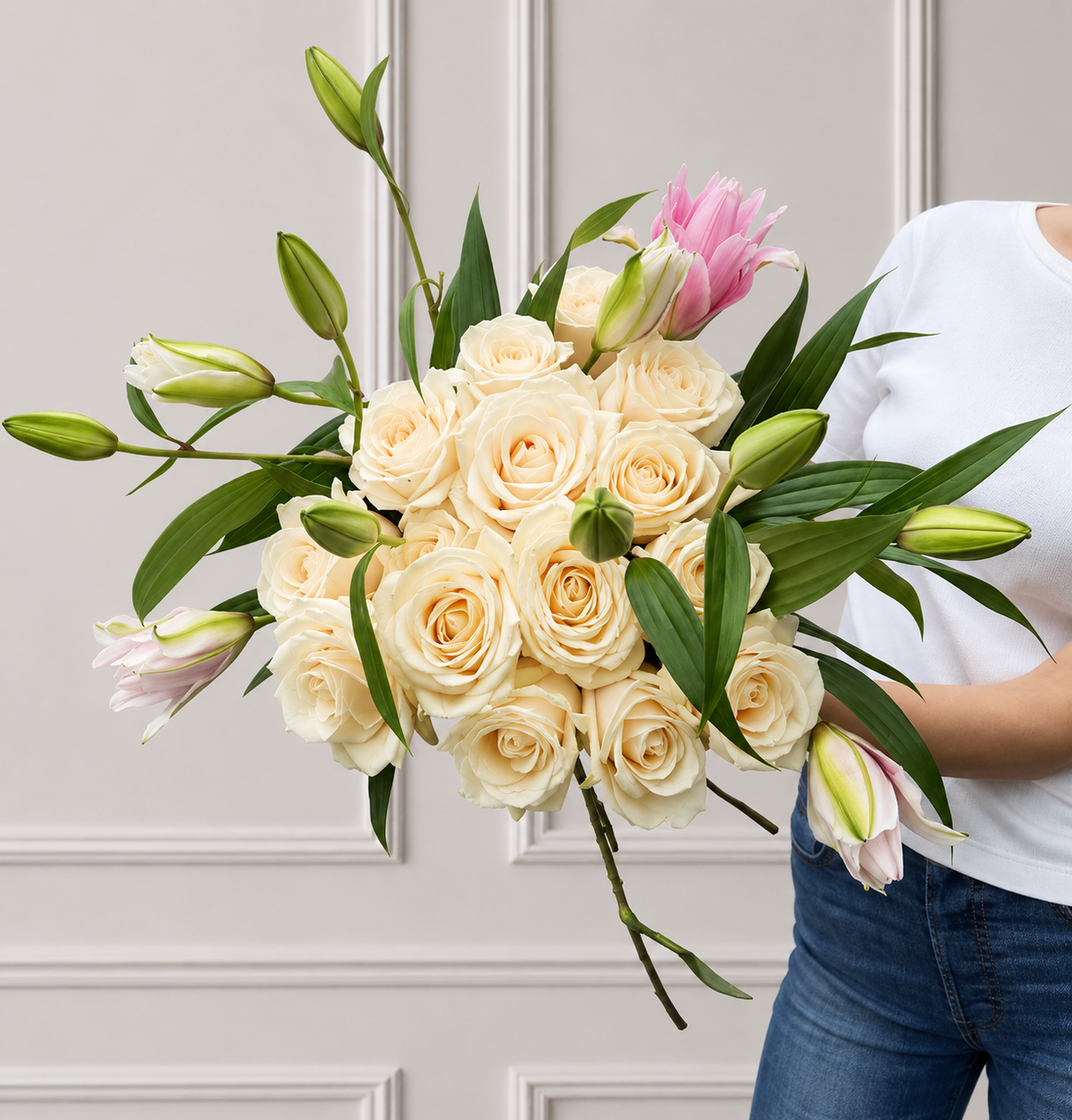 Roses with Lilies bouquet