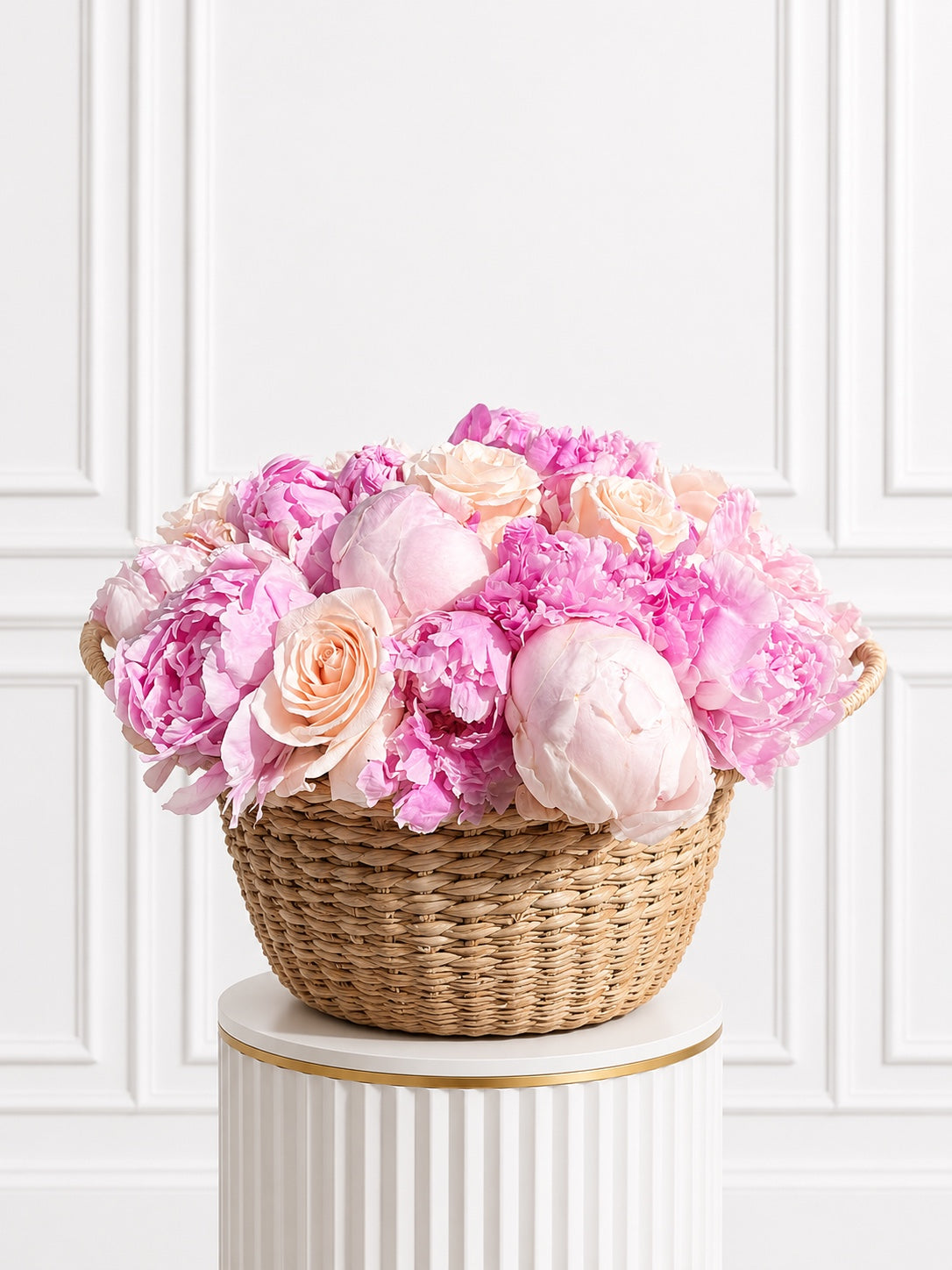 Pink Silk - Roses and Peonies Basket