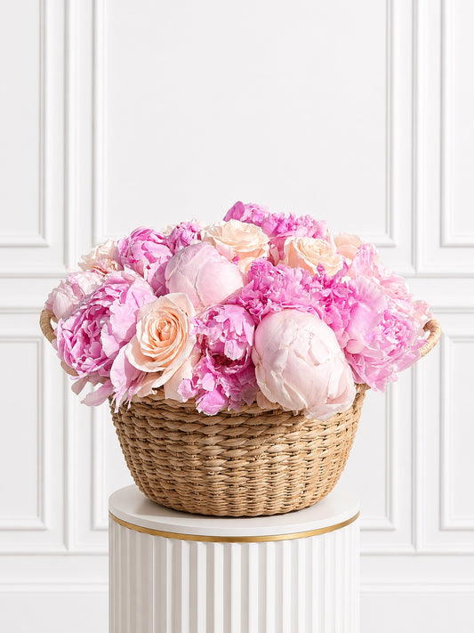 Pink Silk - Roses and Peonies Basket