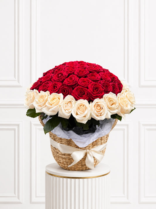 Scarlet & Ivory Luxe - Red and Ivory Roses Basket