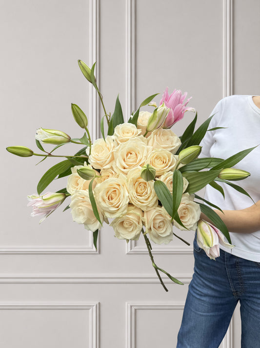 Soft Symphony - White Rose & Lilies Bouquet