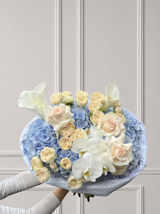 Blue Moon - Hydrangeas and Roses Bouquet